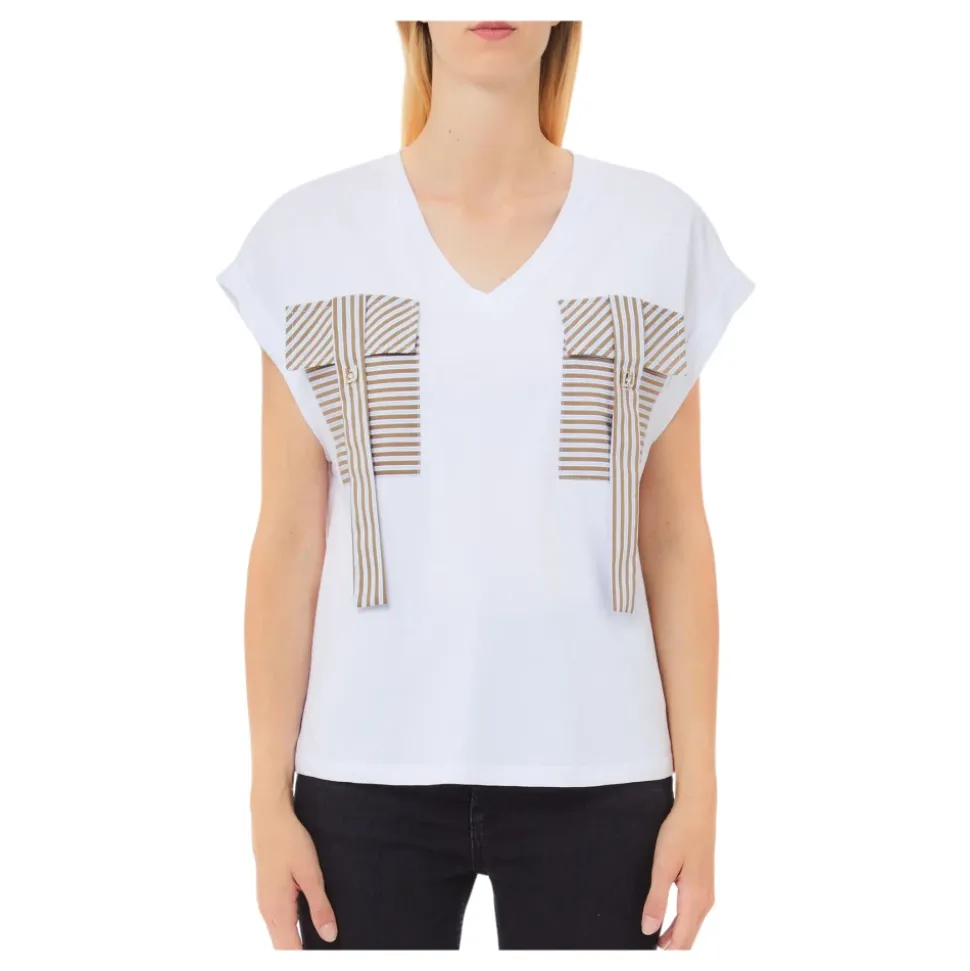 Camiseta de Moda Blanco/Gris con Azul