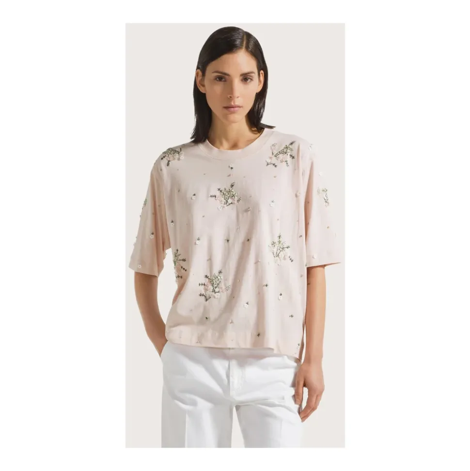 Camiseta de punto bordada con cuello redondo