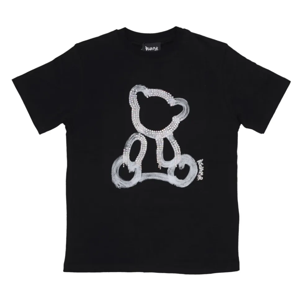 Camiseta Negra con Strass y Mangas Cortas