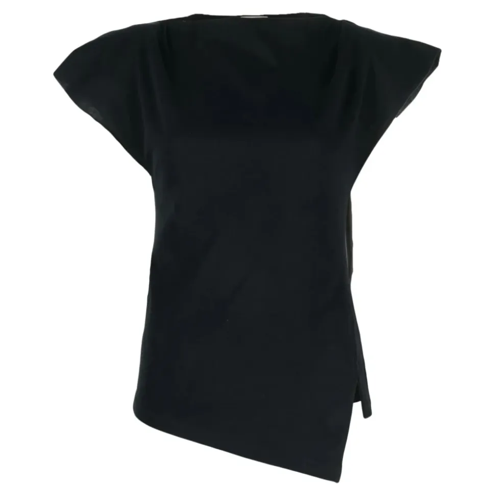 Camiseta Negra de Algodón Asimétrica