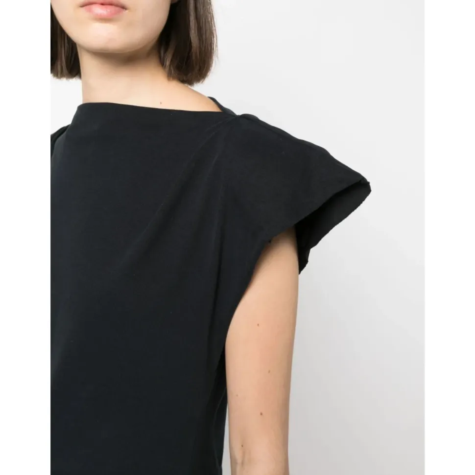 Camiseta Negra de Algodón Asimétrica