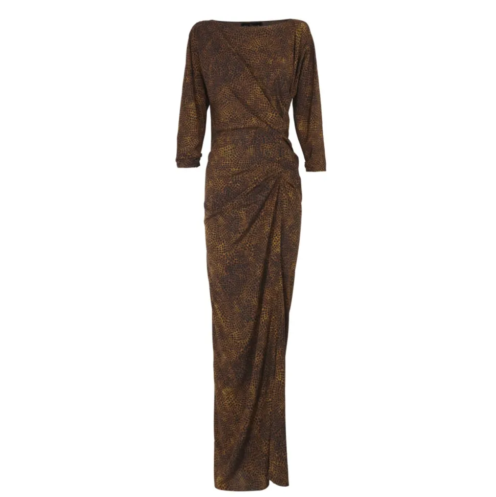 Carey, vestido largo en seda animal print-