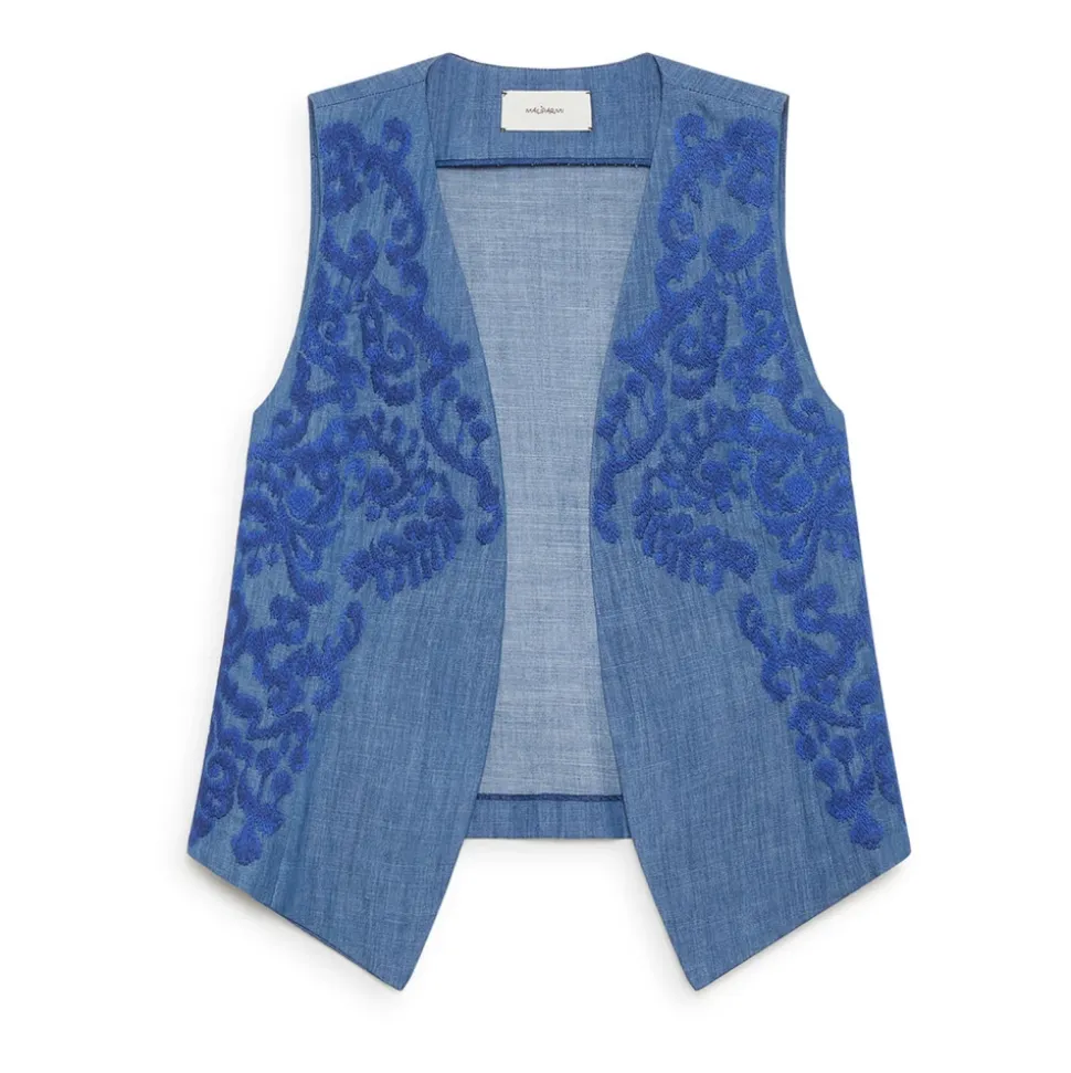 Chaleco Ikat sobre Chambray