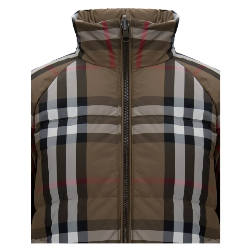 Chaqueta Acolchada de Nylon con Estampado de Cuadros Reversible