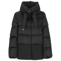 Chaqueta Acolchada de Plumón Negra con Cuello Alto