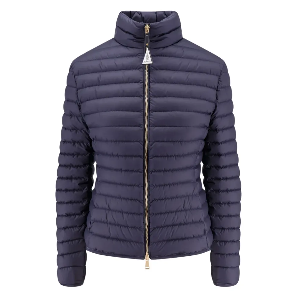 Chaqueta Azul Cremallera Cuero Logo