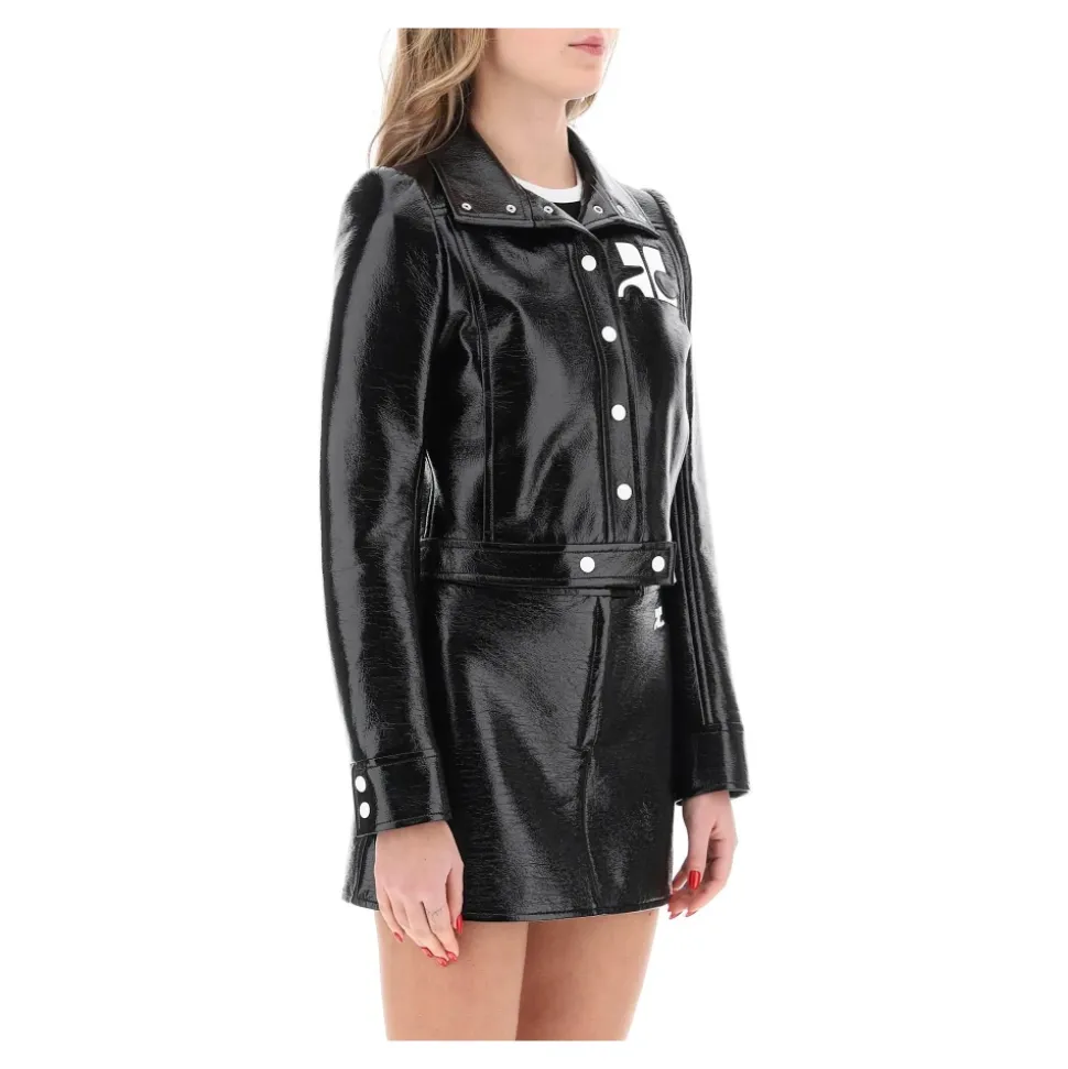 Chaqueta de algodón recubierto arrugado con detalle de logotipo