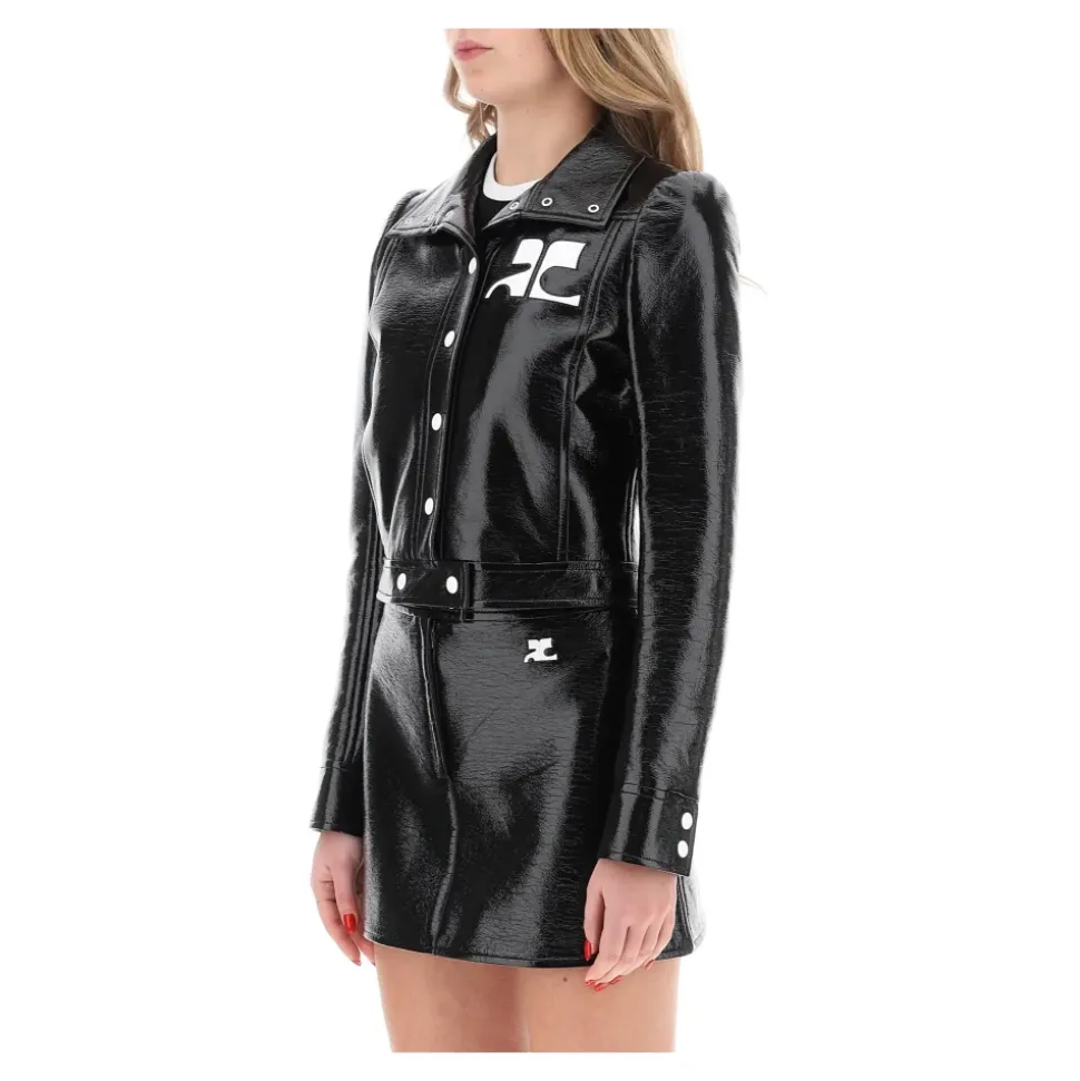 Chaqueta de algodón recubierto arrugado con detalle de logotipo
