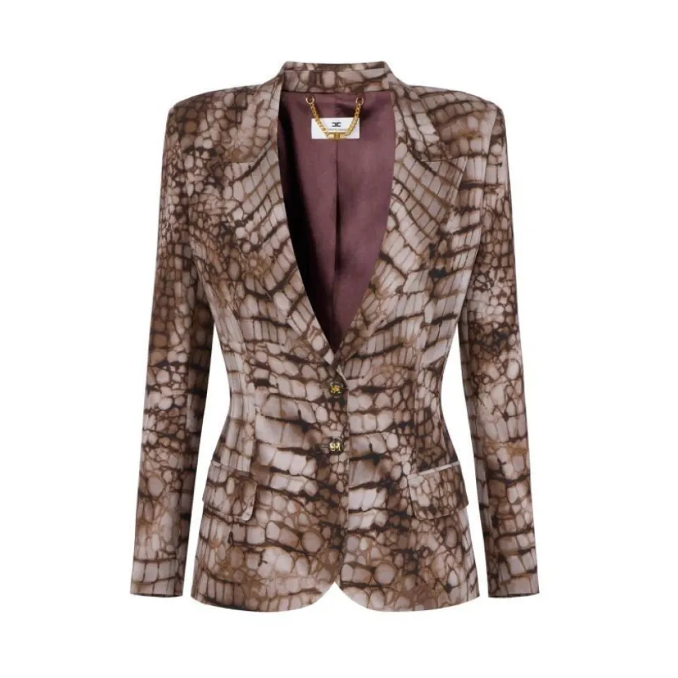 Chaqueta de Crepé con Estampado de Cocodrilo