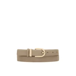 Cinturón de cuero liso color taupe con hebilla semicircular