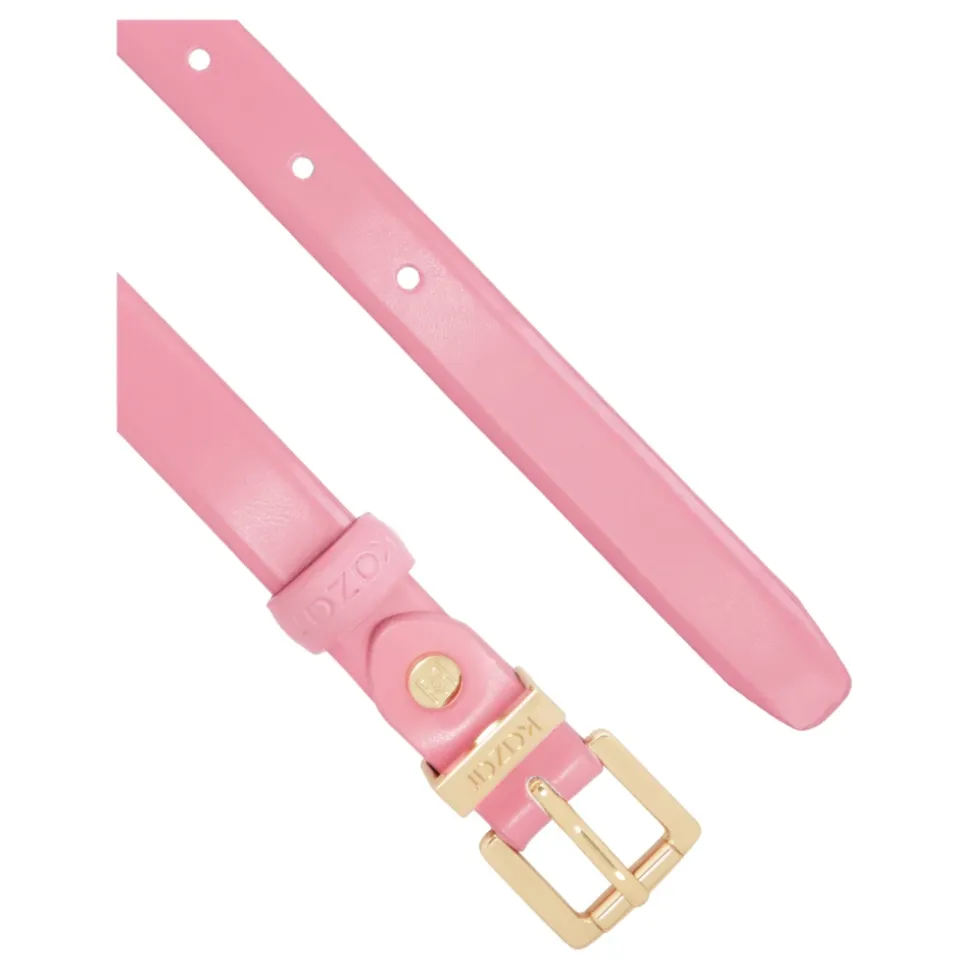 Cinturón rosa estrecho para vestido con hebilla dorada