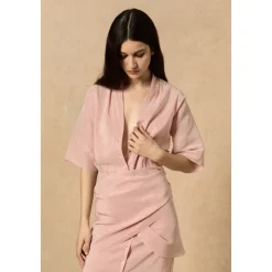 Cleo, vestido en lino y seda a rayas rojas