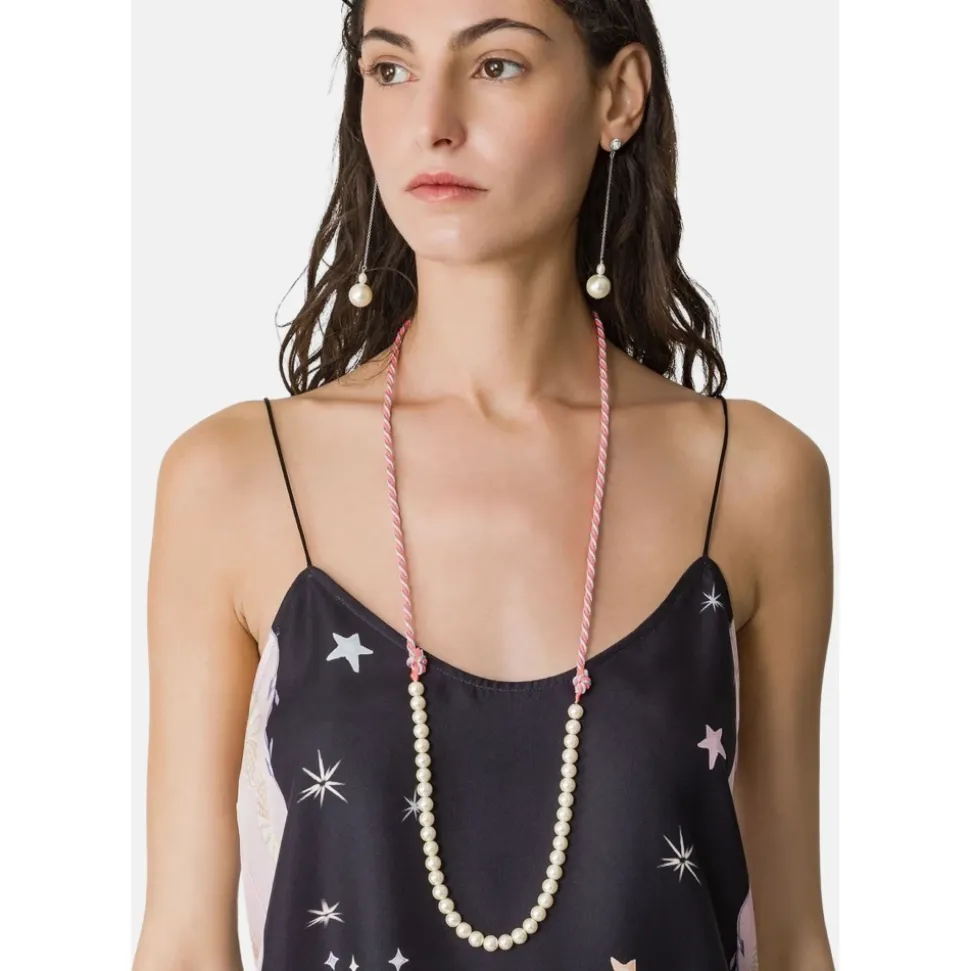 Collar de Cuerda Trenzada con Perlas de Cristal