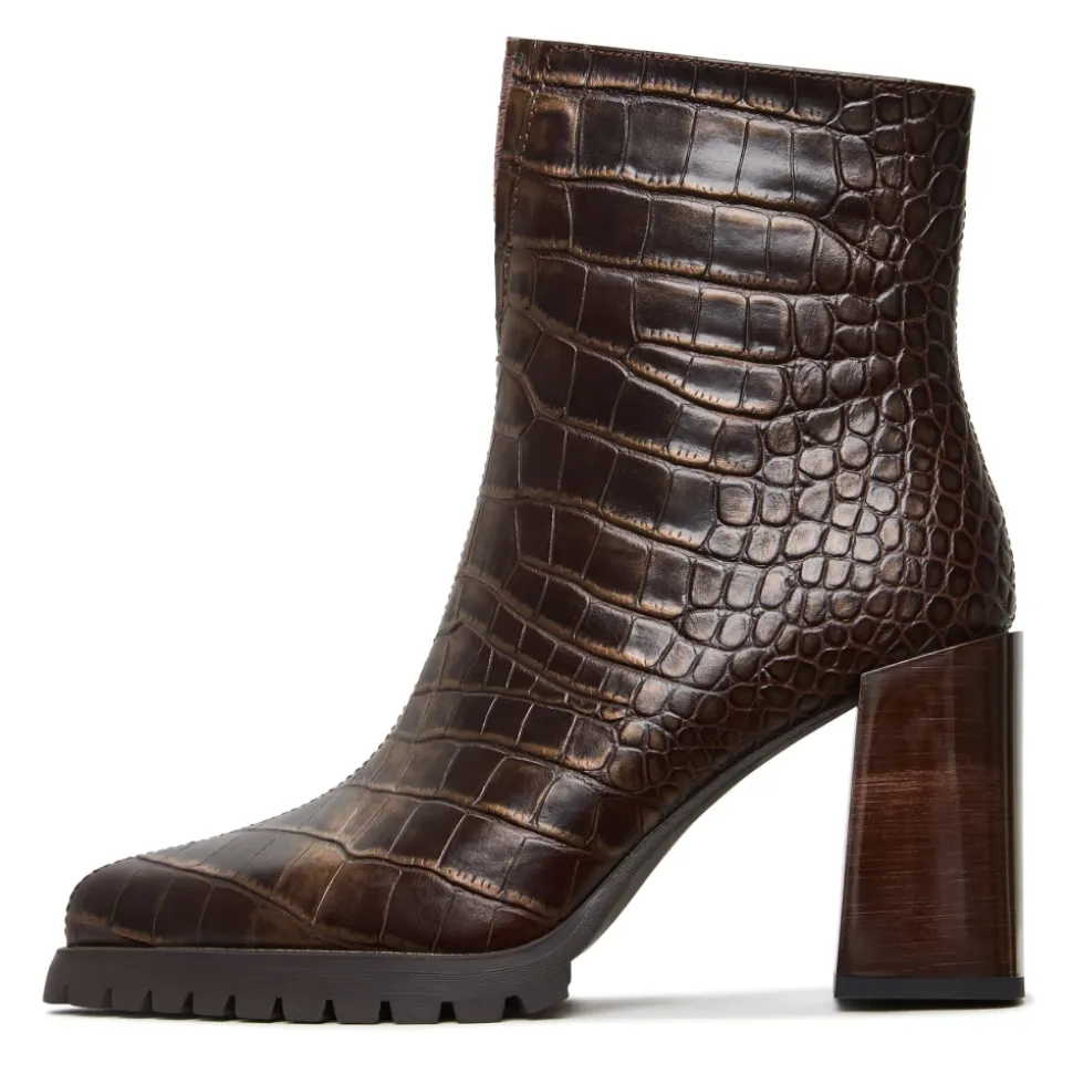 Croc Block Heel Boots Helen - Brown