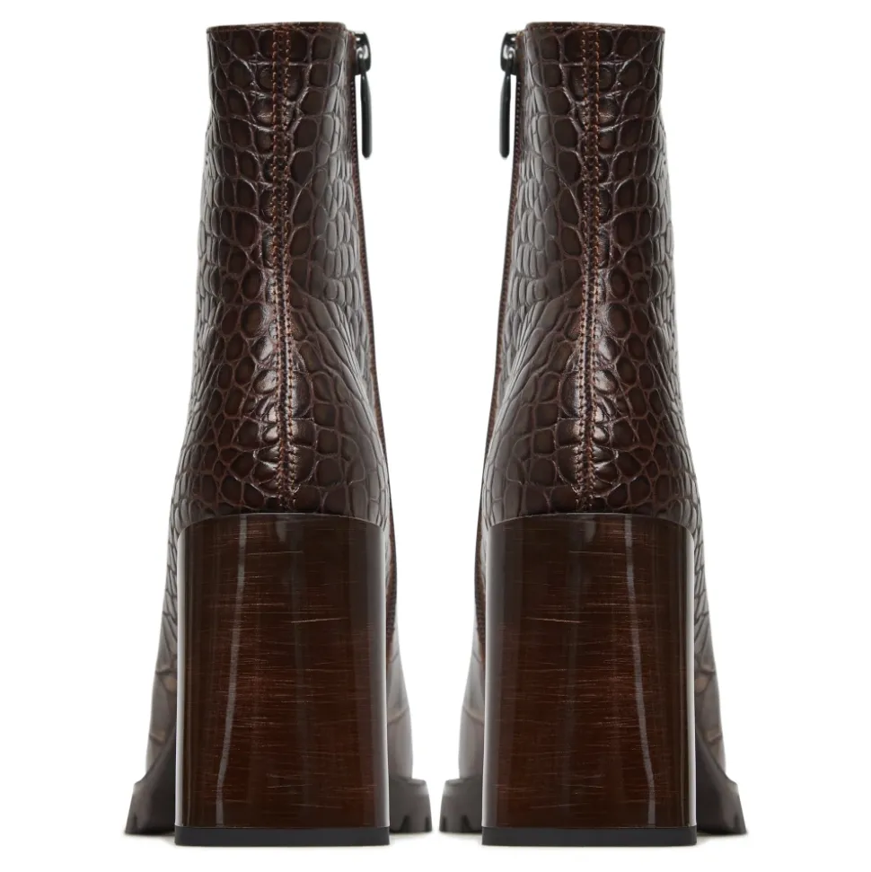 Croc Block Heel Boots Helen - Brown