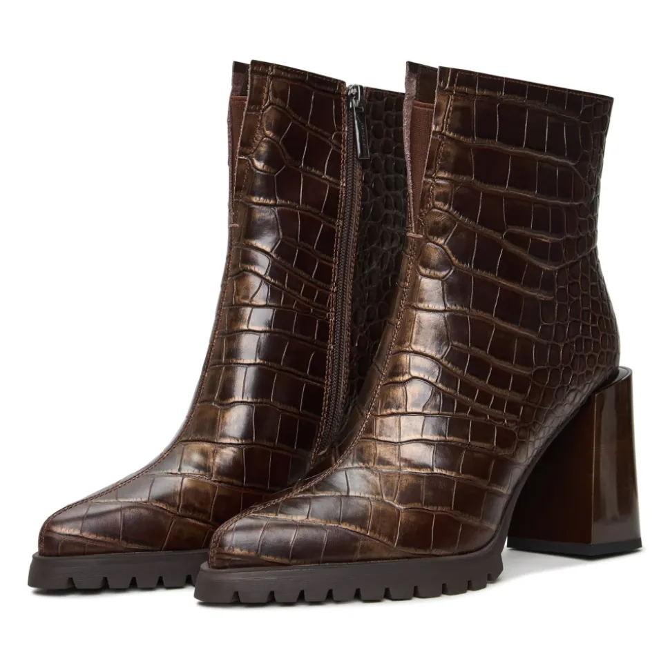 Croc Block Heel Boots Helen - Brown