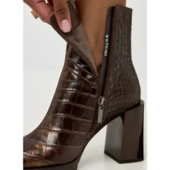 Croc Block Heel Boots Helen - Brown
