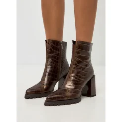 Croc Block Heel Boots Helen - Brown