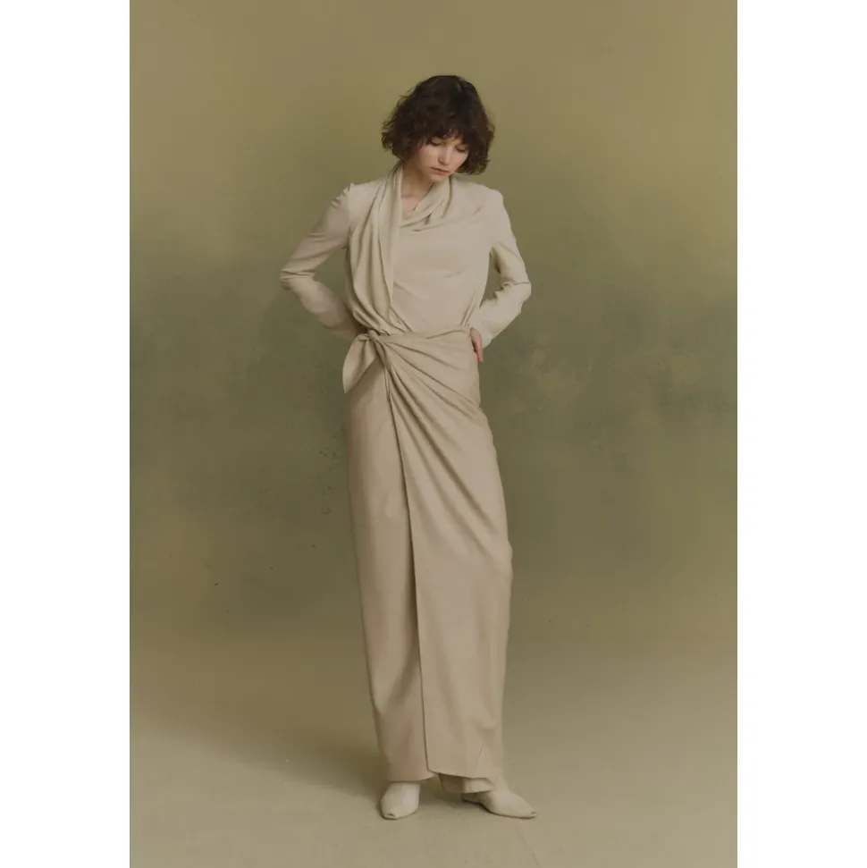 Fabula, falda pareo de lana virgen beige-