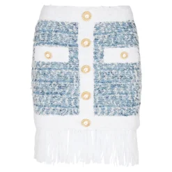 Falda de tweed denim con flecos