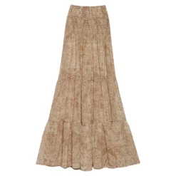 Falda Larga Boho con Cintura Smock y Estampado Integral