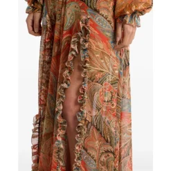 Falda Maxi de Seda con Estampado Paisley y Volantes