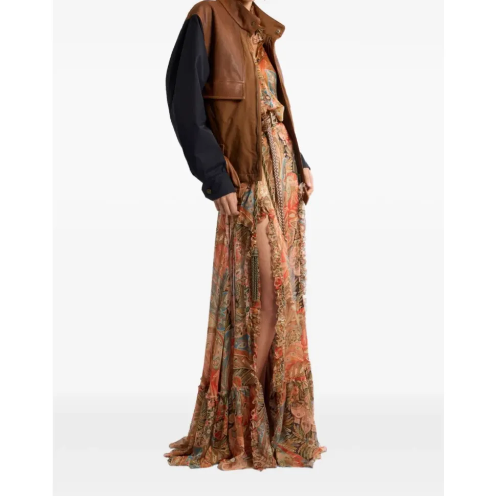 Falda Maxi de Seda con Estampado Paisley y Volantes
