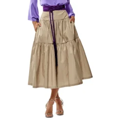 Falda Midi de Tafetán Beige - 44