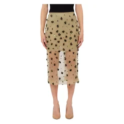Falda midi de tul con bordado floral