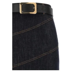 Falda midi vaquera con cinturón Indigo