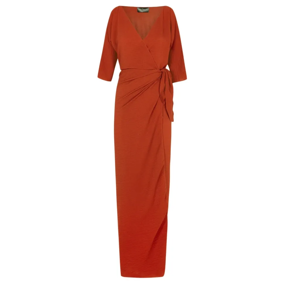 Genara, vestido en seda bermellon-