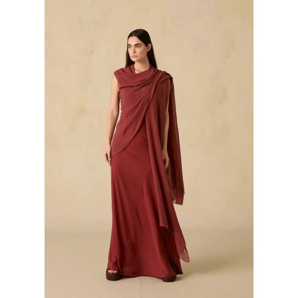 Kara, vestido de seda cereza-