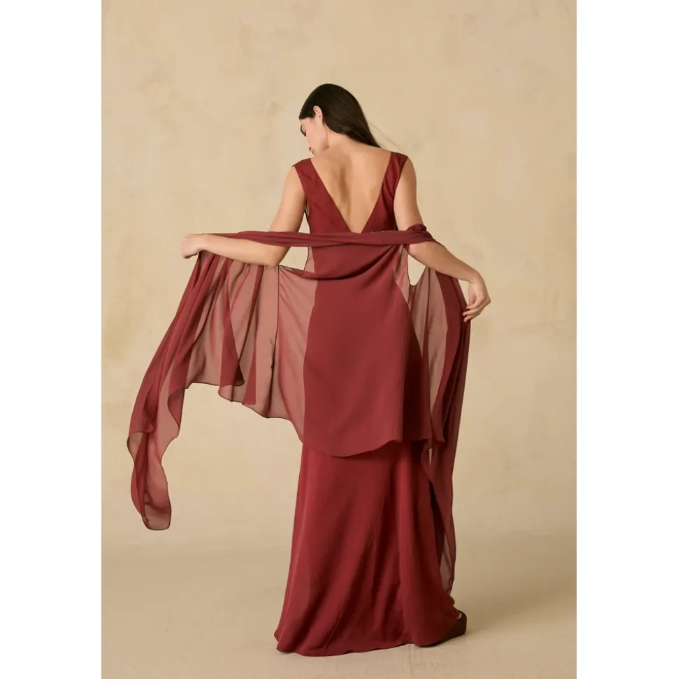 Kara, vestido de seda cereza-