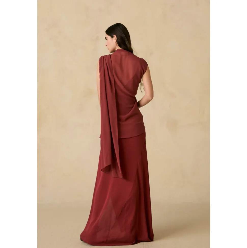 Kara, vestido de seda cereza-