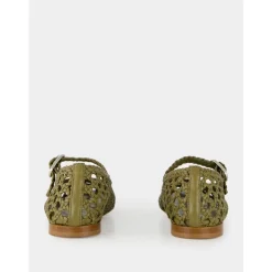 Mary Jane Planos de Cuero Tejido en Caqui