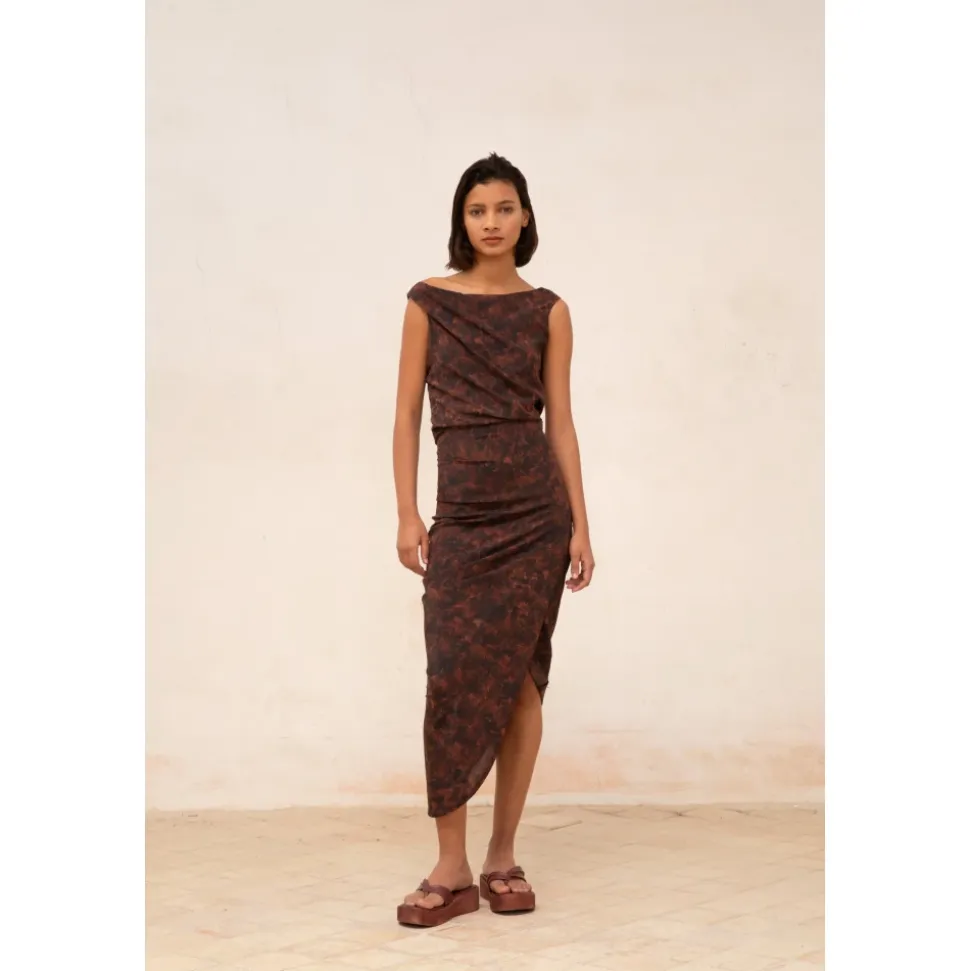 Mathilda, falda en seda stretch mata print-