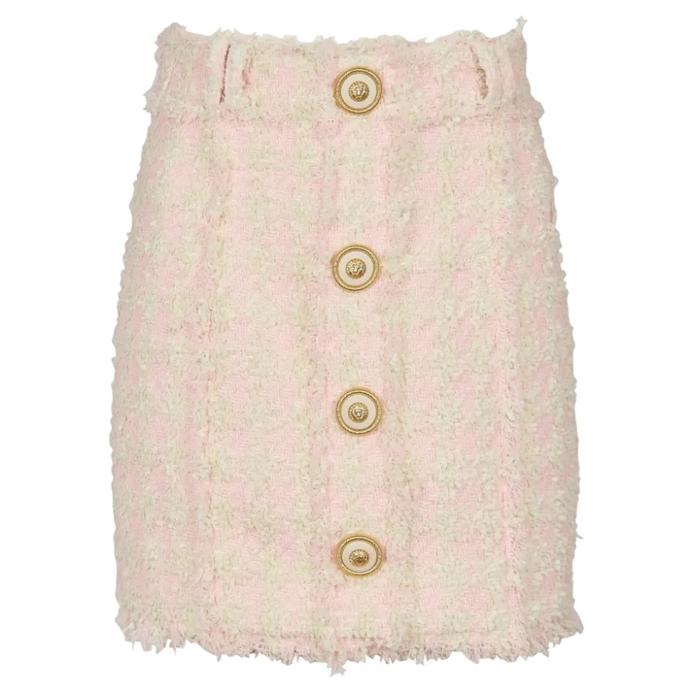 Minifalda de tweed con botones y cintura alta