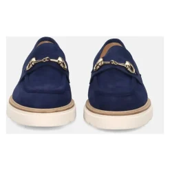 Mocasín Azul de Ante con Pinza Dorada