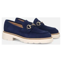 Mocasín Azul de Ante con Pinza Dorada