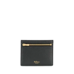 Monedero de cuero negro con cremallera