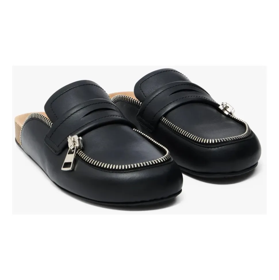 Mulas de cuero negro biker