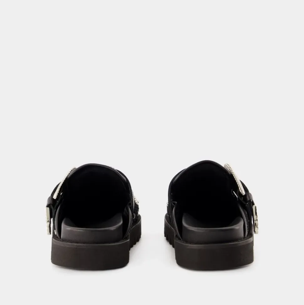 Mules de Cuero Negro - Puntera Redonda