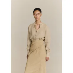 Odel, falda larga de lino y cupro beige oscuro-