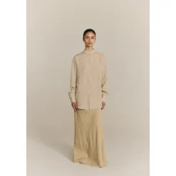 Odel, falda larga de lino y cupro beige oscuro-