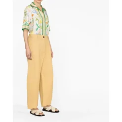 Pantalones anchos de lino amarillo de talle alto