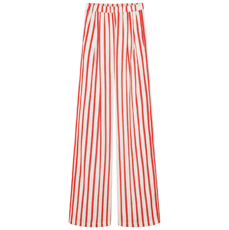 Pantalones Rectos Contemporáneos de Algodón a Rayas