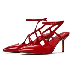 Patent Strappy Heels - Red