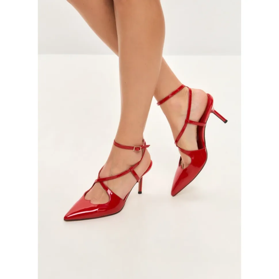 Patent Strappy Heels - Red