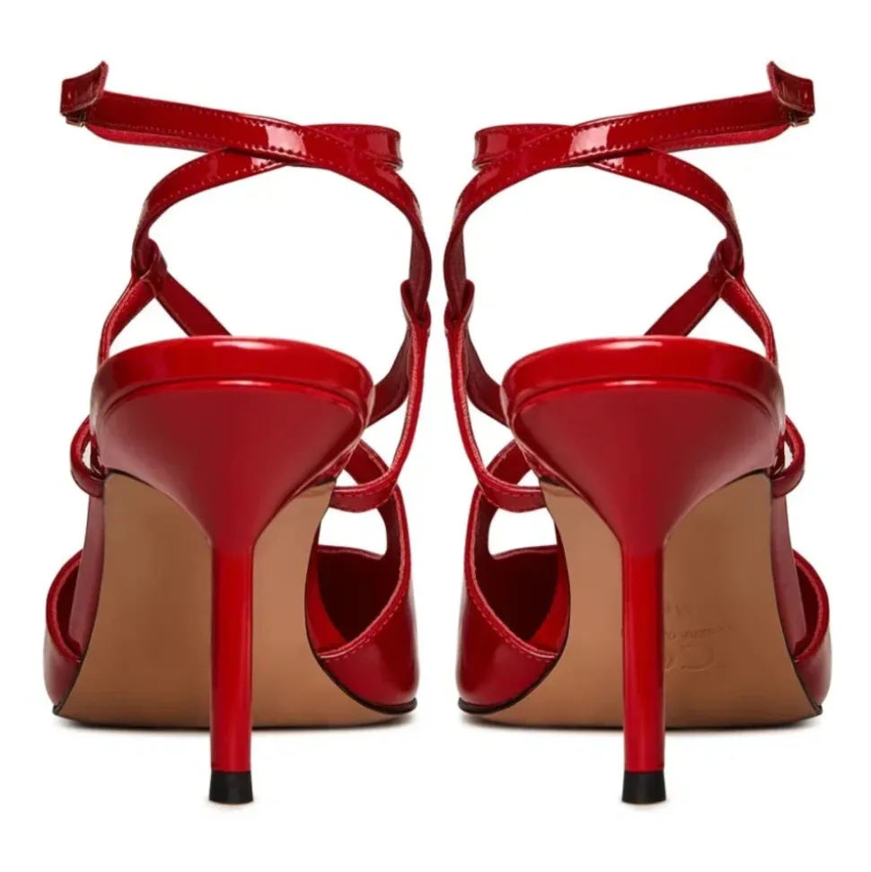 Patent Strappy Heels - Red