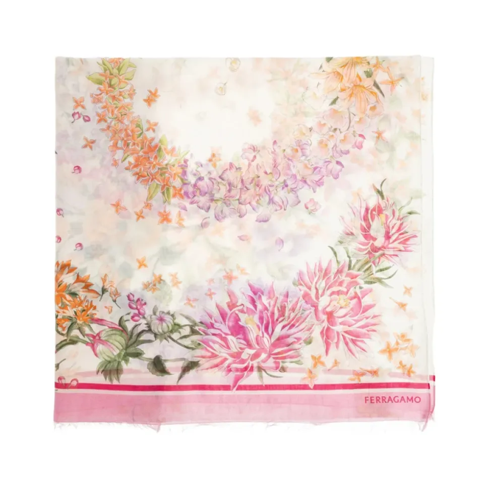 Pañuelo de seda cuadrado floral